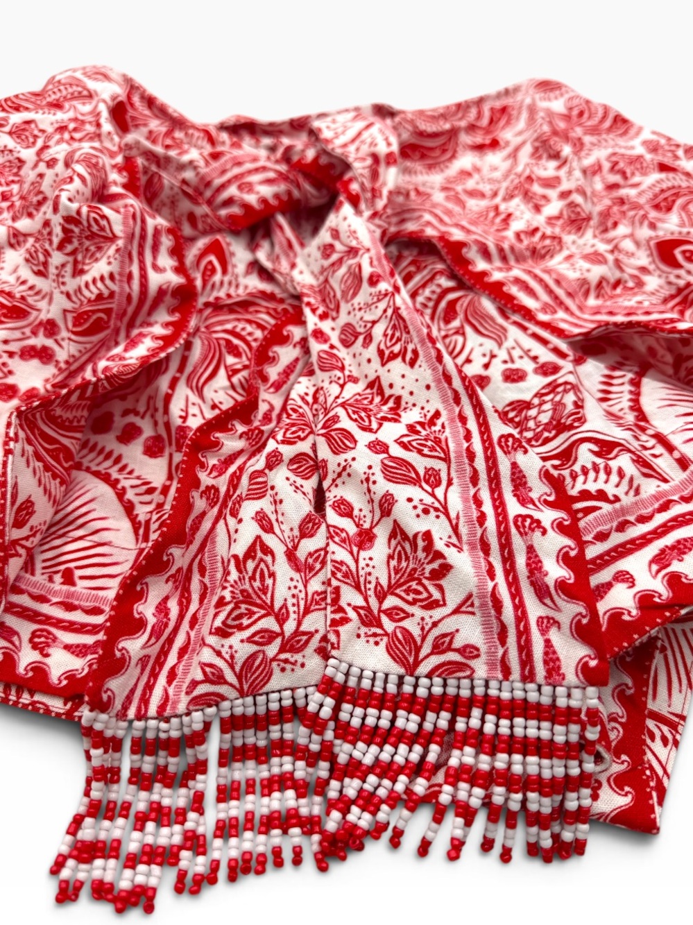 NWT Farm Rio River Ride Red Tie-Waist Linen Blend Shorts Beaded Fringe Size S - Picture 6 of 16